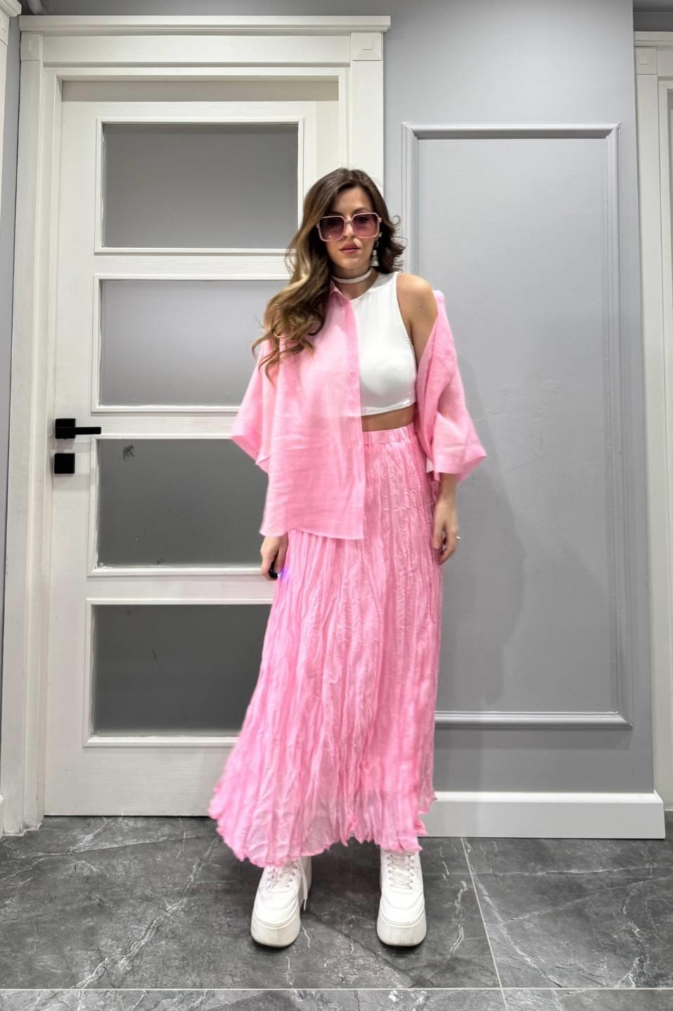 Kırışık Modal Etek Pembe