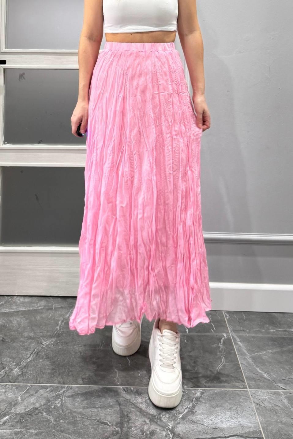 Kırışık Modal Etek Pembe