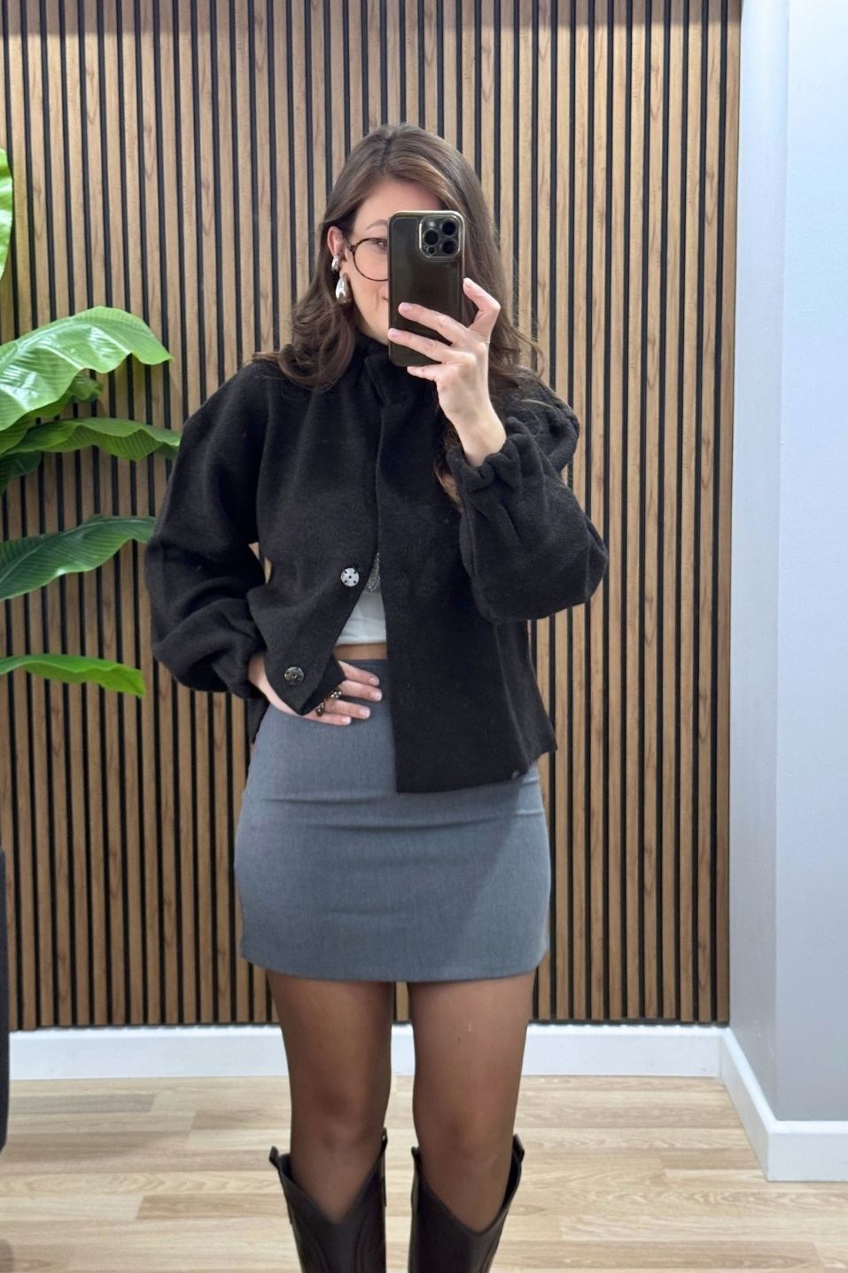 Kumaş Mini Etek Gri