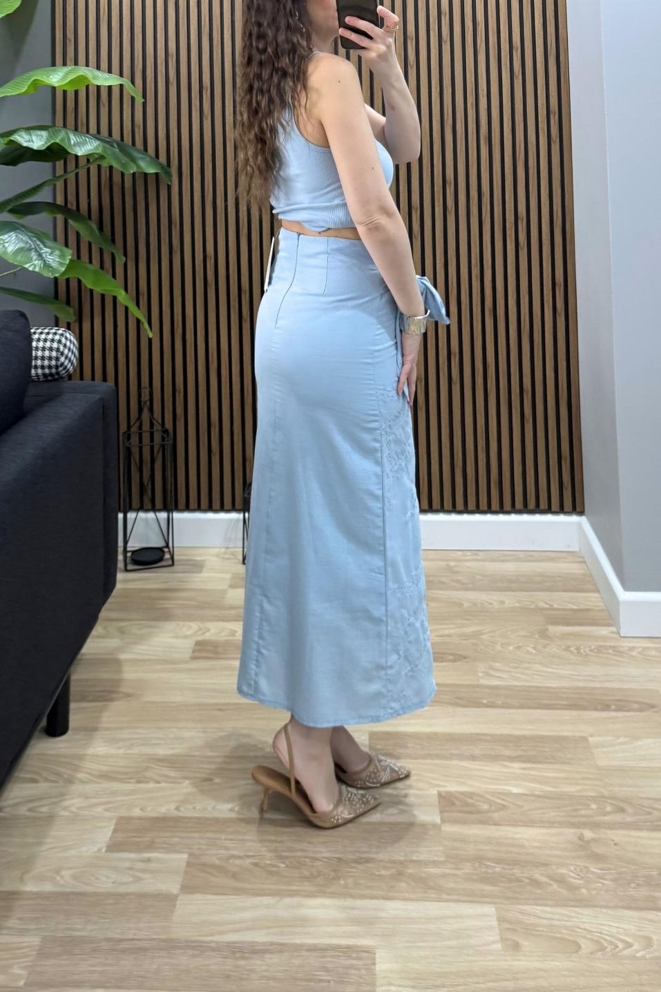 Mira Bohem Anvelop Midi Etek Bebe Mavi