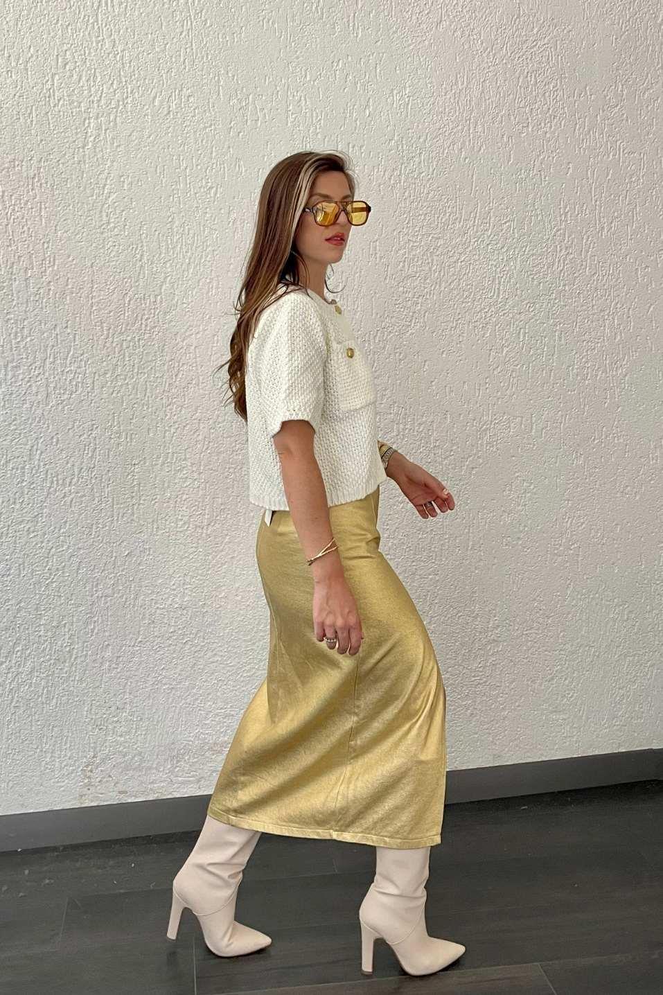 Önü Yırtmaçlı Varak Etek Gold