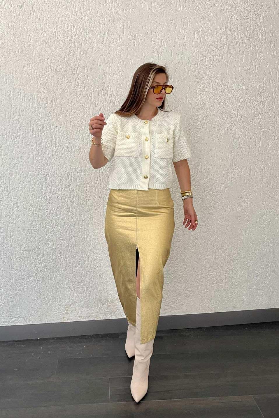 Önü Yırtmaçlı Varak Etek Gold