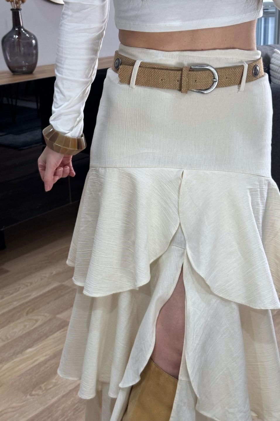 Savana Bohem Katlı Maxi Etek Ekru