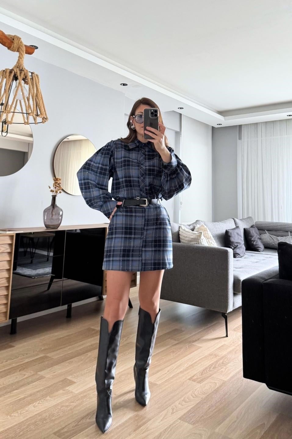 Şortlu Kemerli Tasarım Etek Mavi