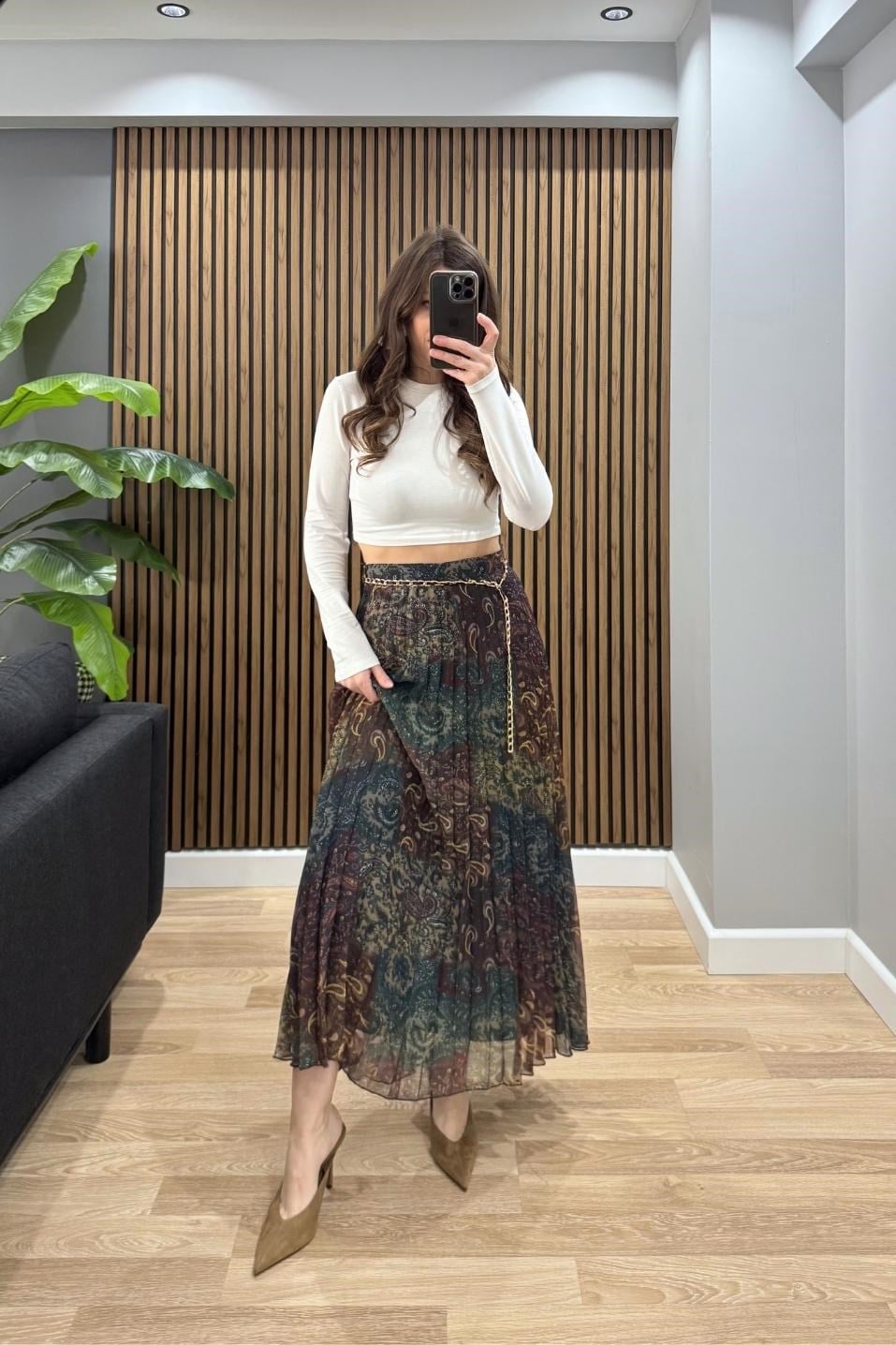Zincir Kemerli Piliseli Etek Multi Color
