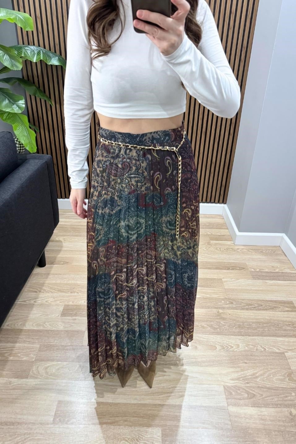 Zincir Kemerli Piliseli Etek Multi Color