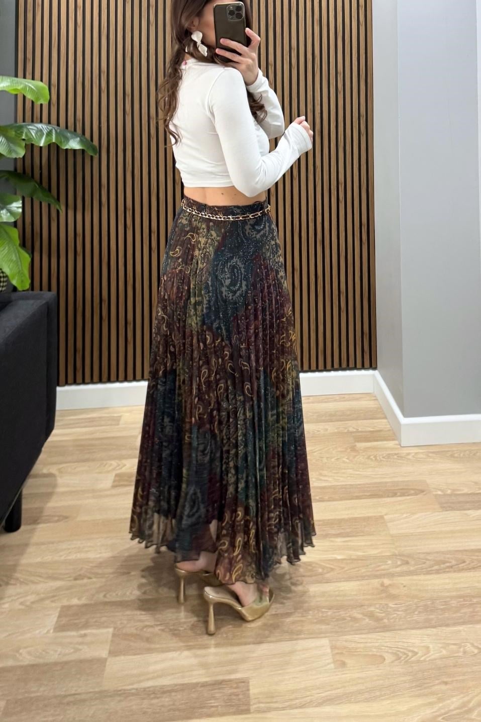 Zincir Kemerli Piliseli Etek Multi Color