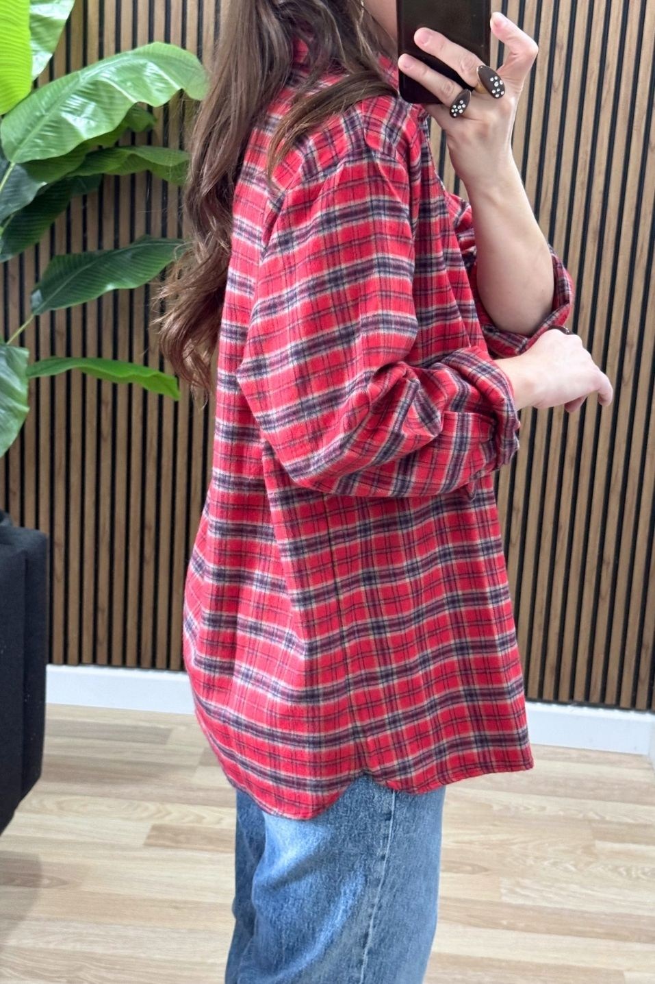 Ekose Oversize Gömlek Kırmızı