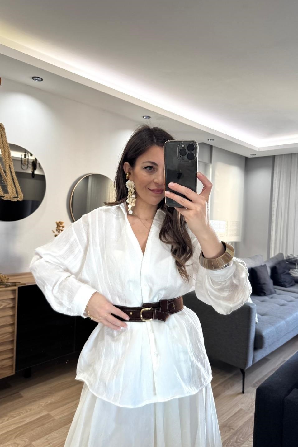 Lima Transparan Dokulu Gömlek Beyaz