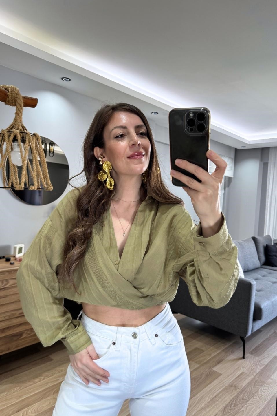 Lima Transparan Dokulu Gömlek Haki Yeşil