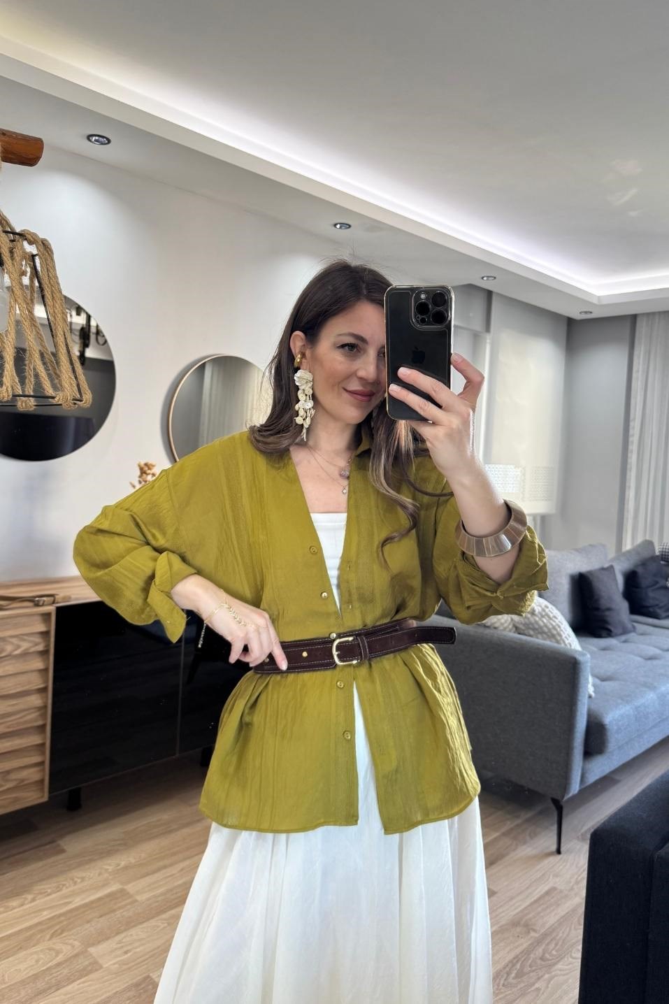 Lima Transparan Dokulu Gömlek Olive