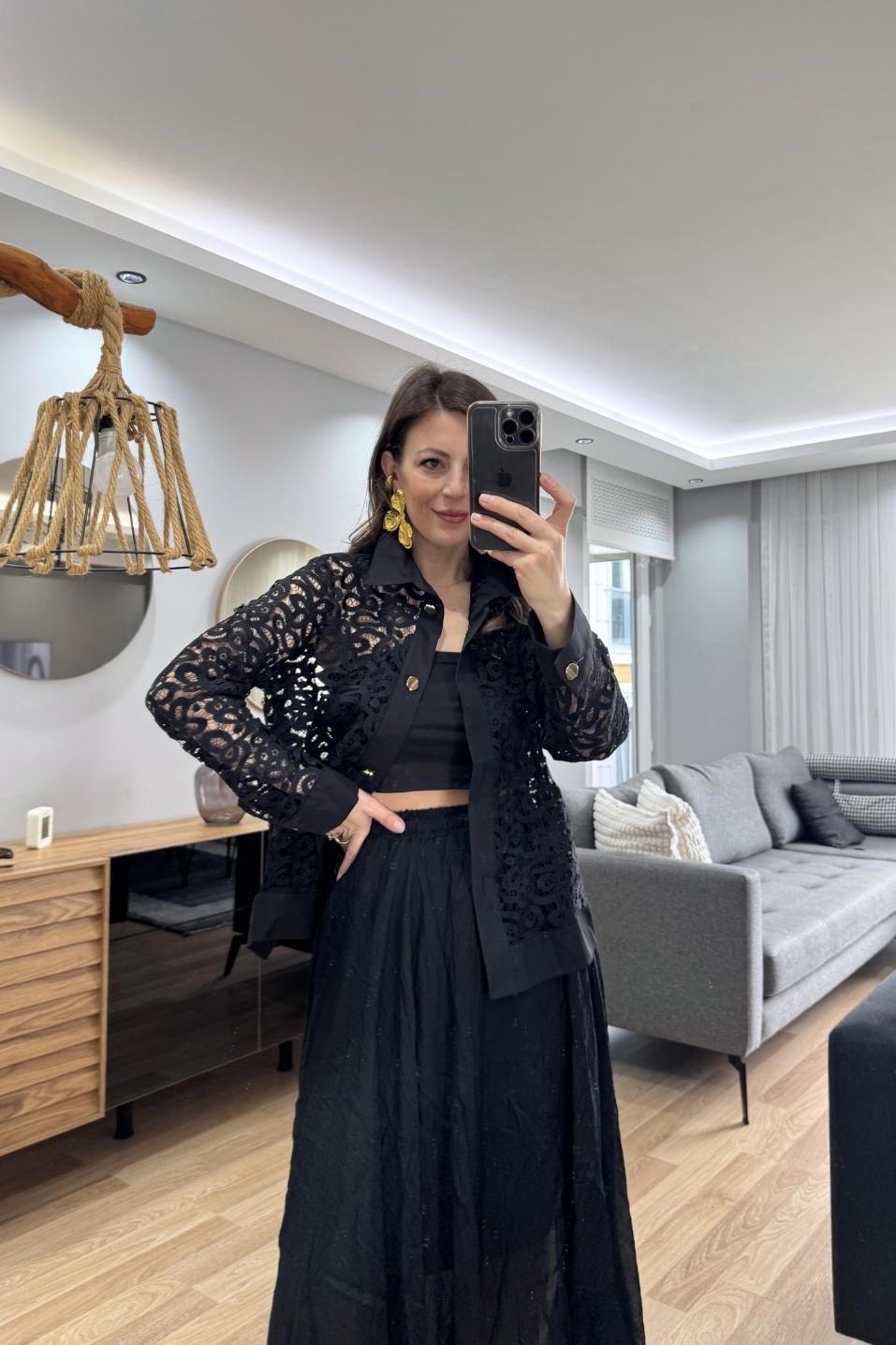 Noir Lace Gömlek Ceket Siyah
