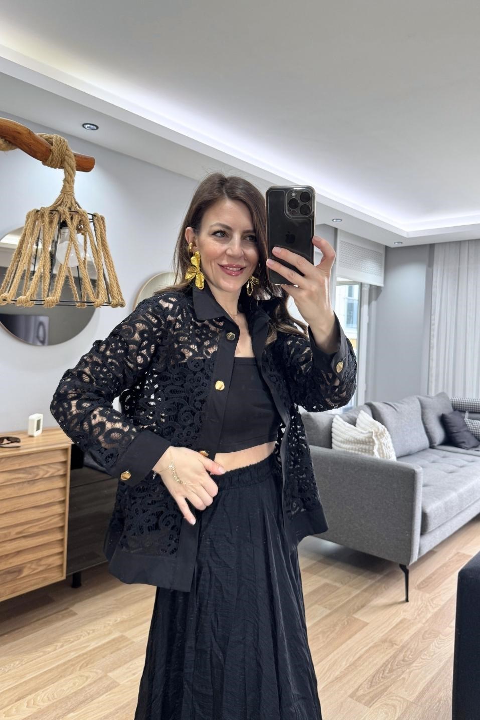 Noir Lace Gömlek Ceket Siyah