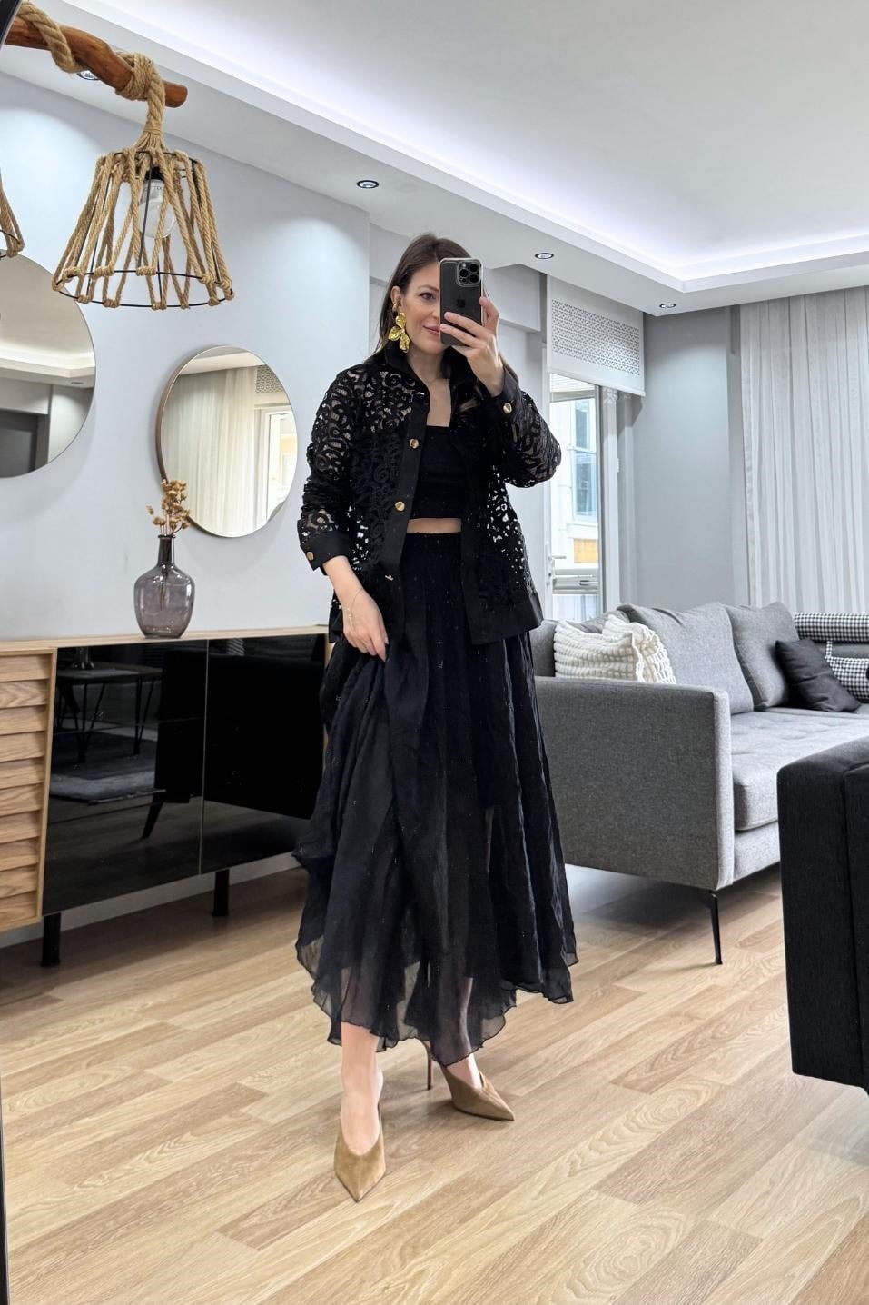 Noir Lace Gömlek Ceket Siyah