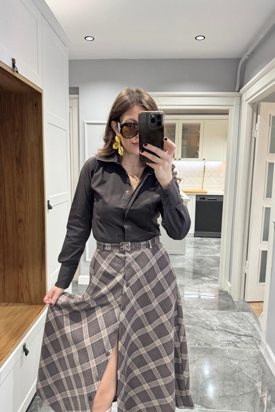 Slim Fit Gömlek Acı Kahve