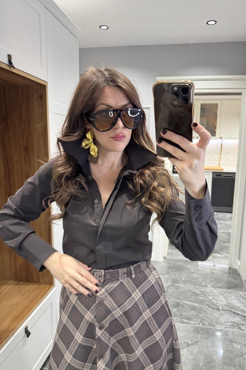 Slim Fit Gömlek Acı Kahve