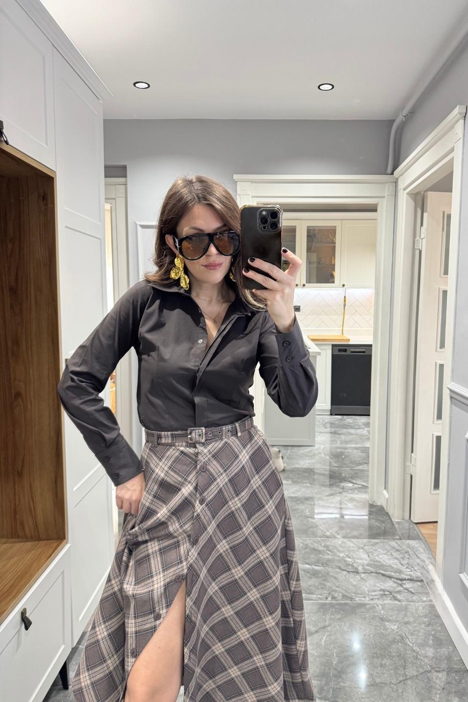 Slim Fit Gömlek Acı Kahve