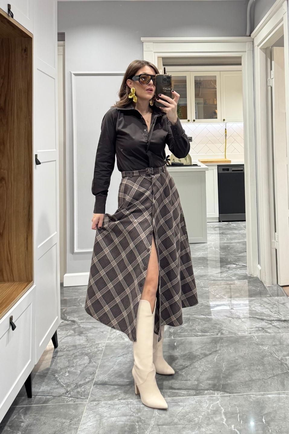 Slim Fit Gömlek Acı Kahve