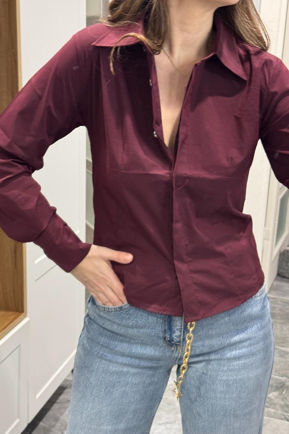 Slim Fit Gömlek Bordo