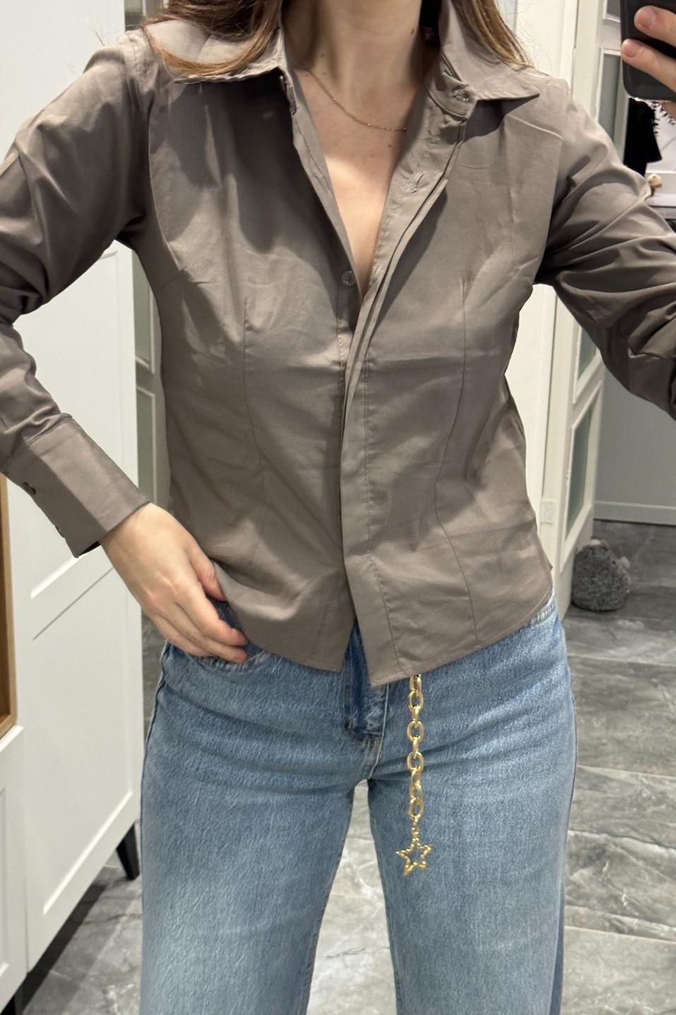 Slim Fit Gömlek Vizon