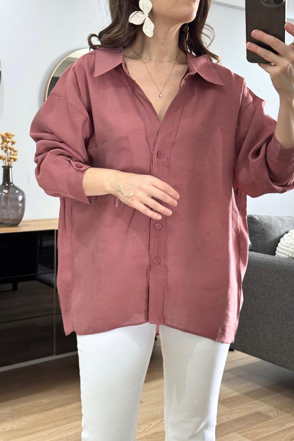 Terra Oversize Cep Detaylı Gömlek Tarçın