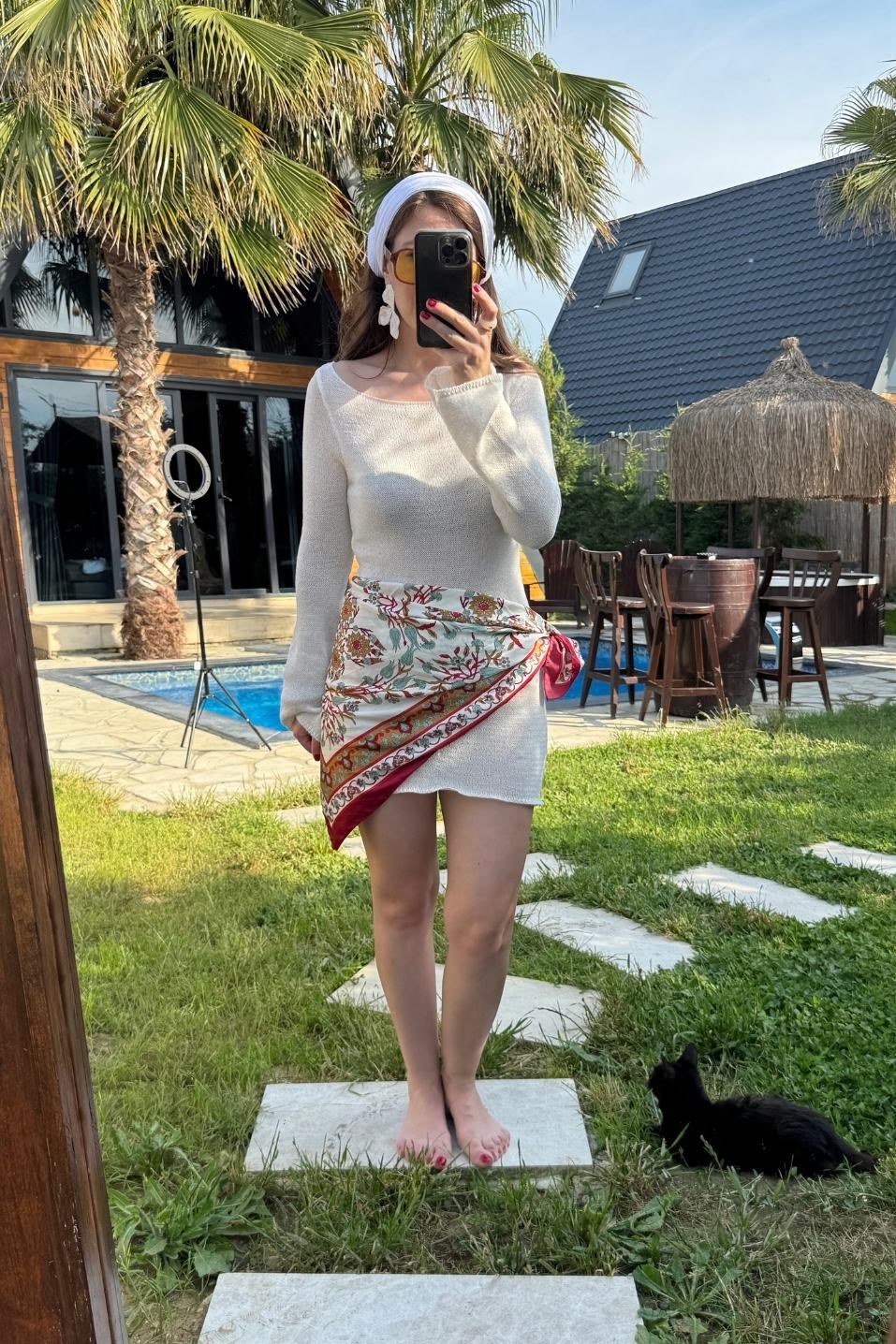 Beach Knit Mini Elbise Ekru