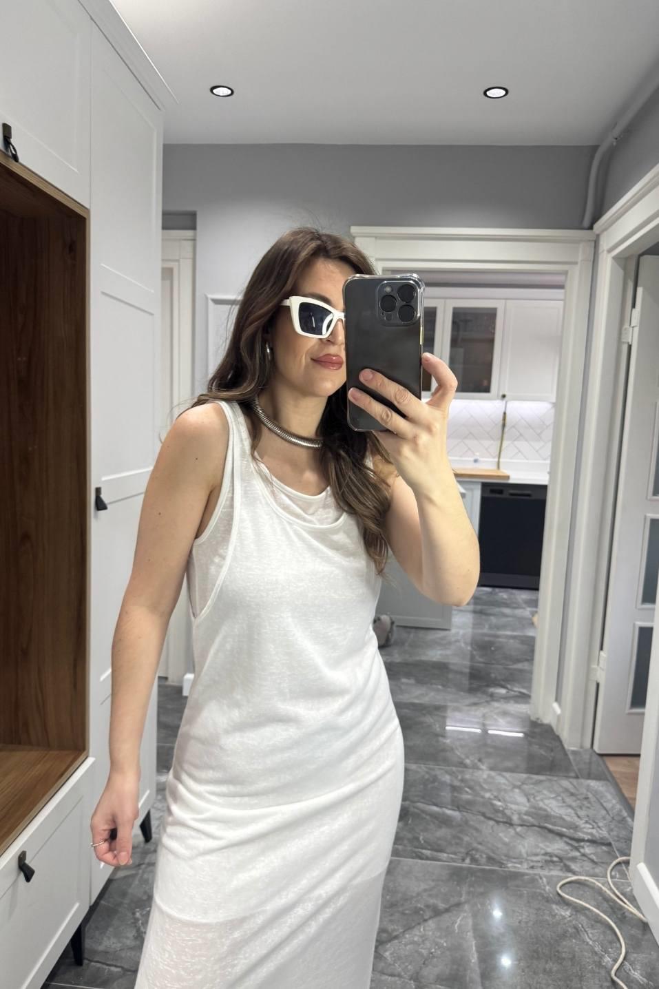 Frezya Kolsuz Astarlı Elbise Ekru