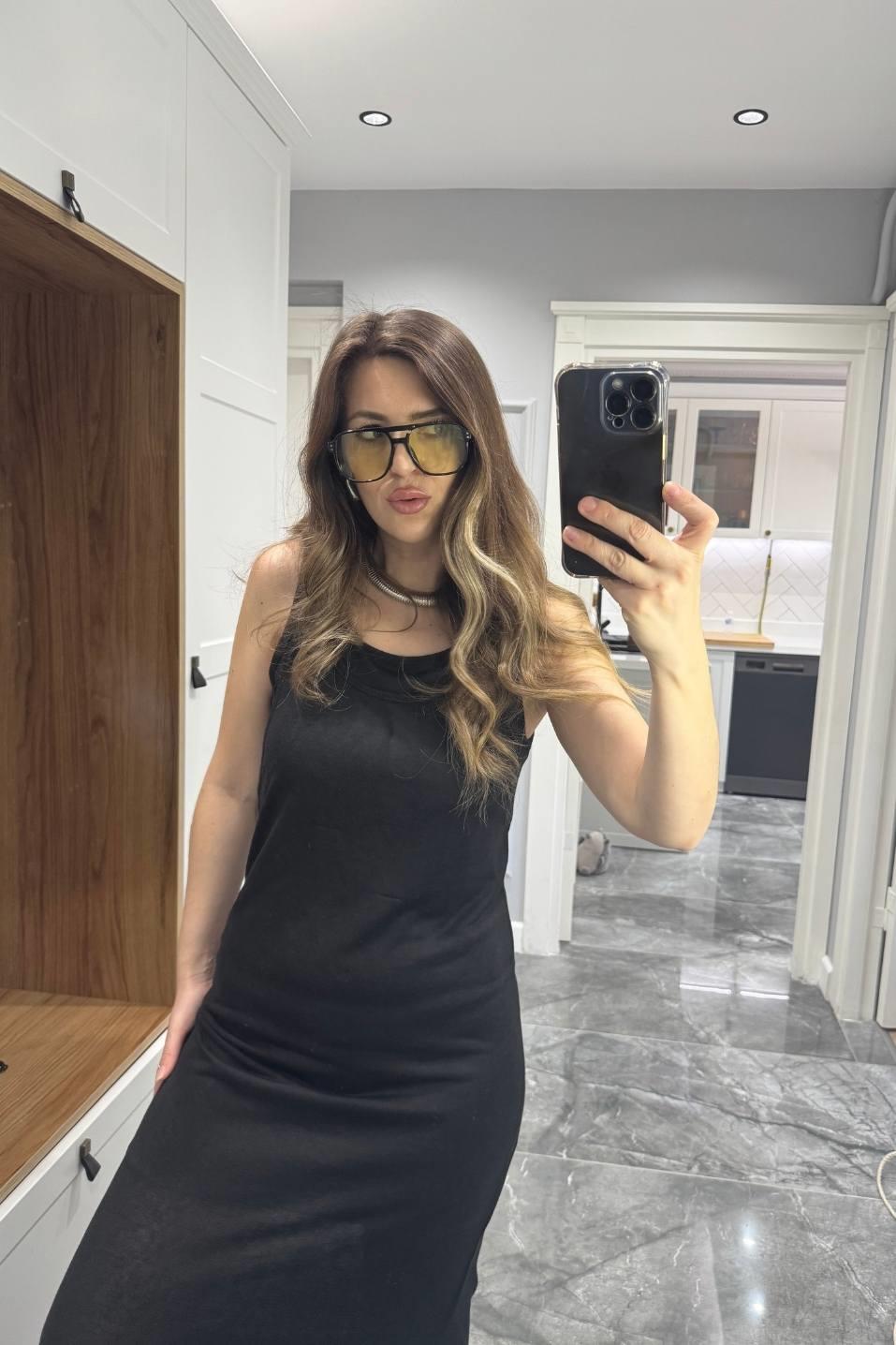Frezya Kolsuz Astarlı Elbise Siyah