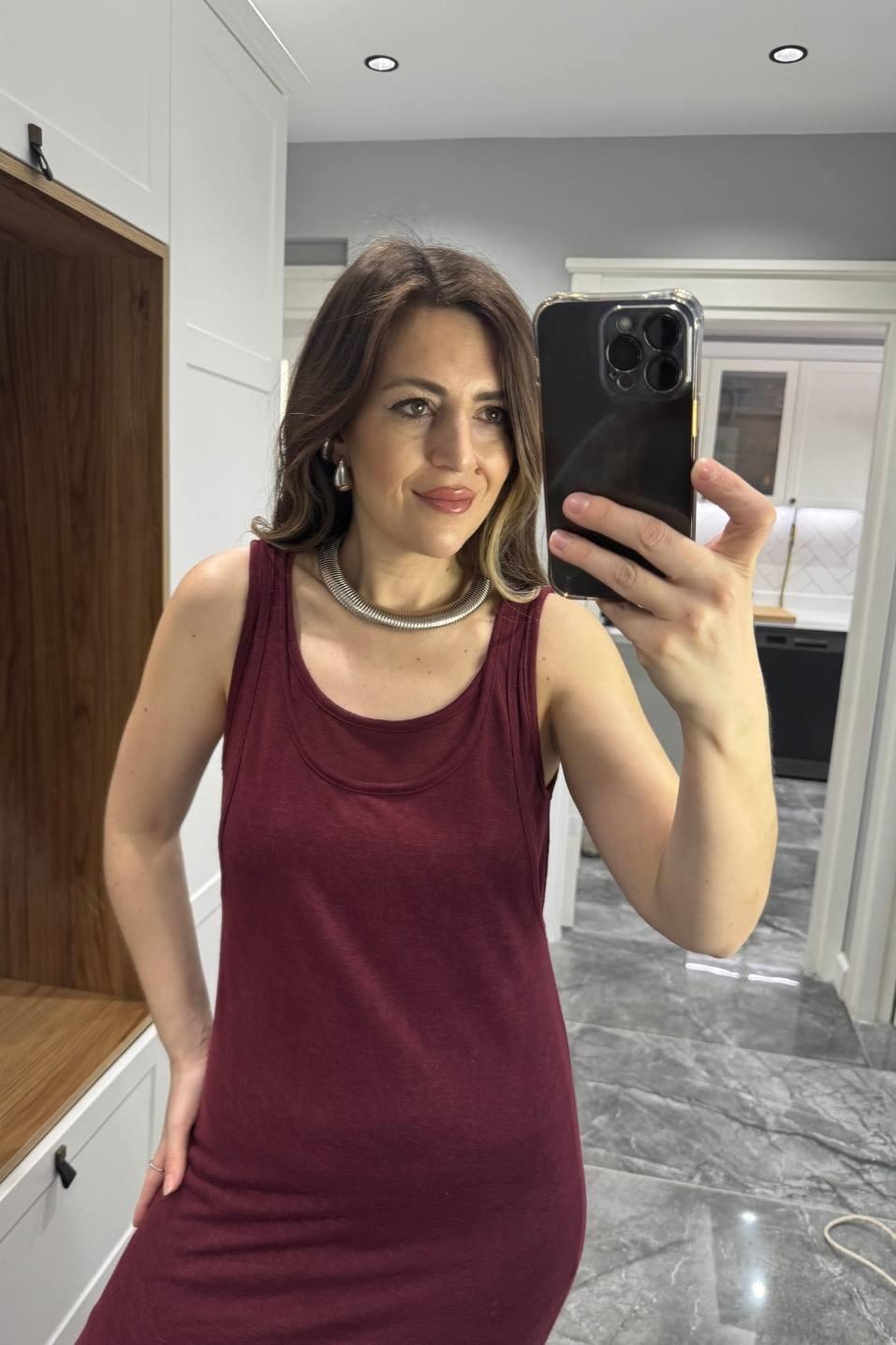 Frezya Kolsuz Astarlı Elbise Bordo