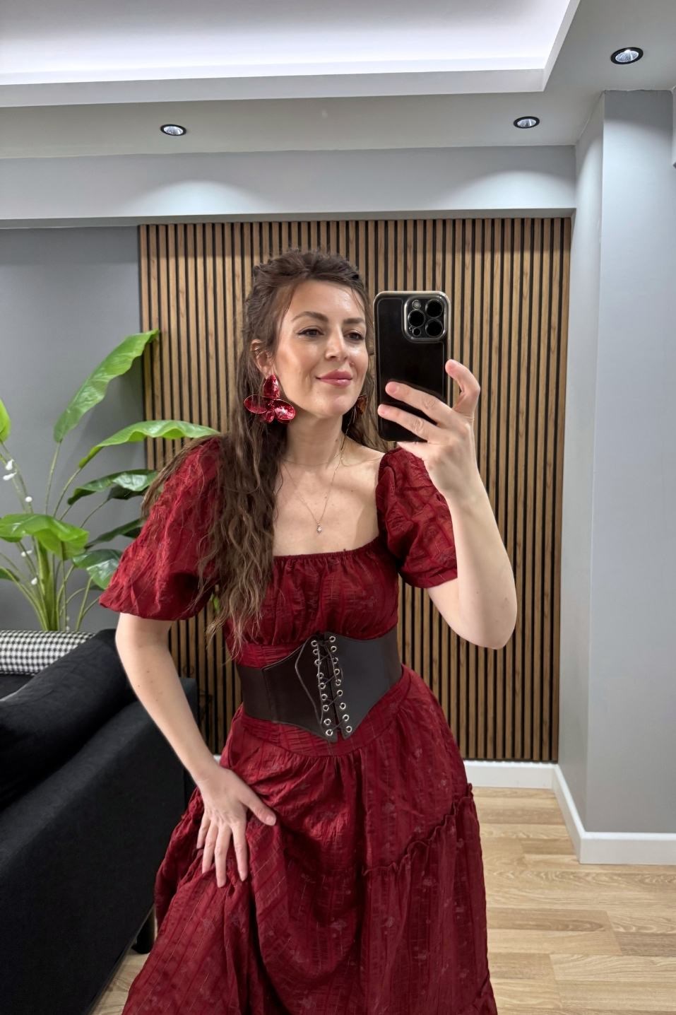 Luna Soft Bohem Elbise Bordo