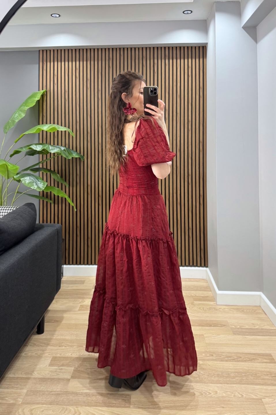 Luna Soft Bohem Elbise Bordo