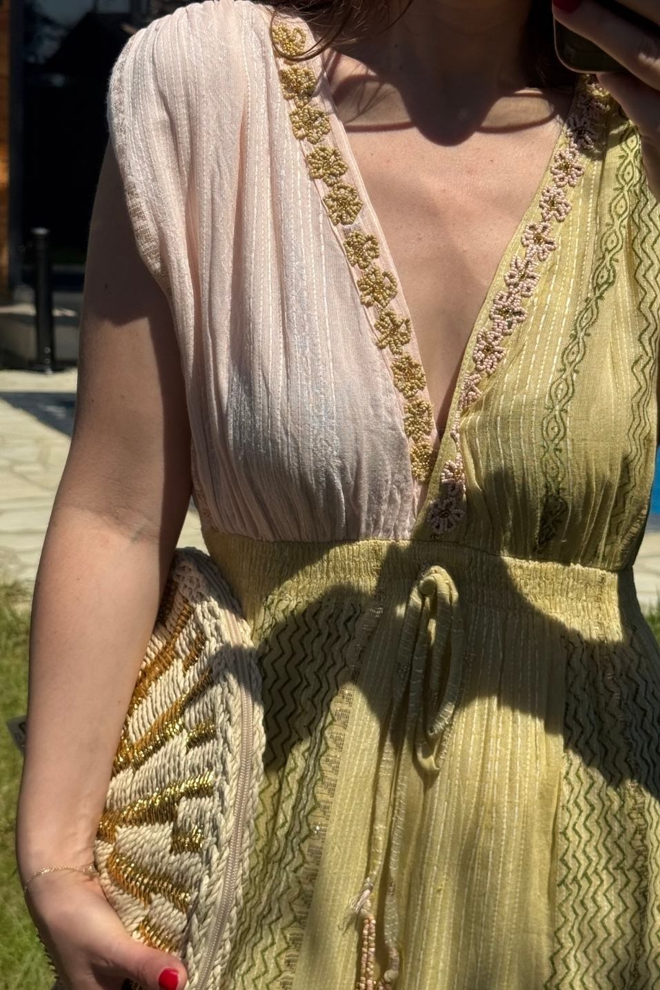 Rosalie Boncuk İşlemeli Bohem Maxi Elbise Multi Color