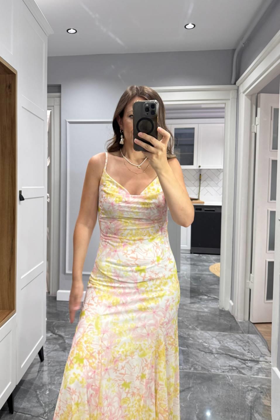 Roselane İp Askılı Tül Elbise Multi Color