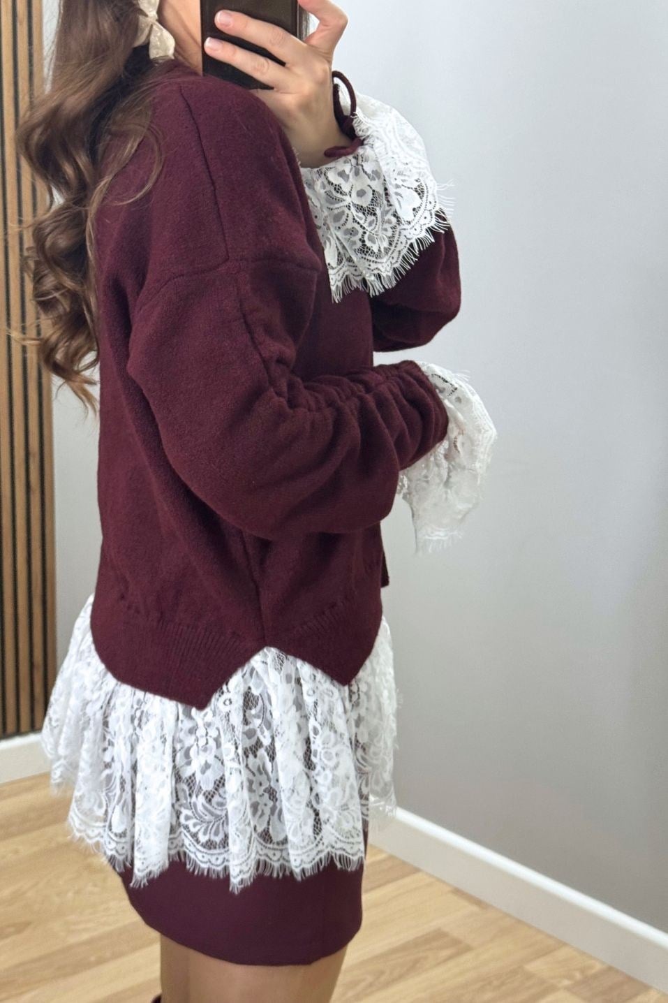 Dantelli Premium Hırka Bordo