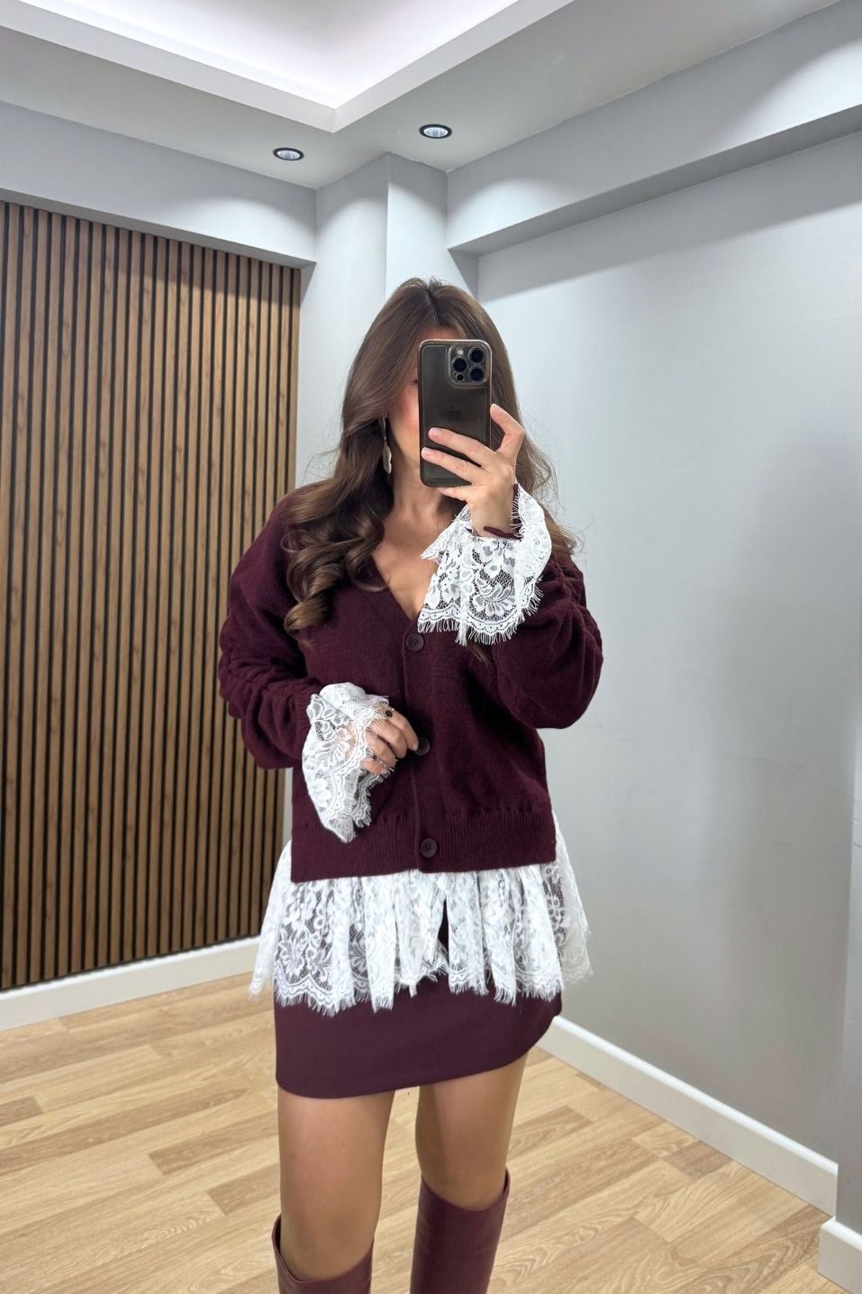 Dantelli Premium Hırka Bordo
