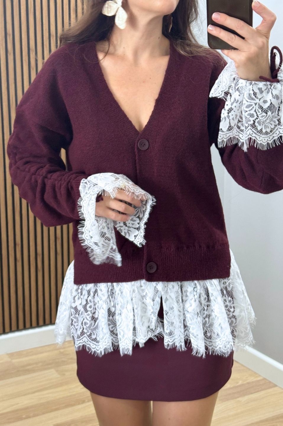 Dantelli Premium Hırka Bordo