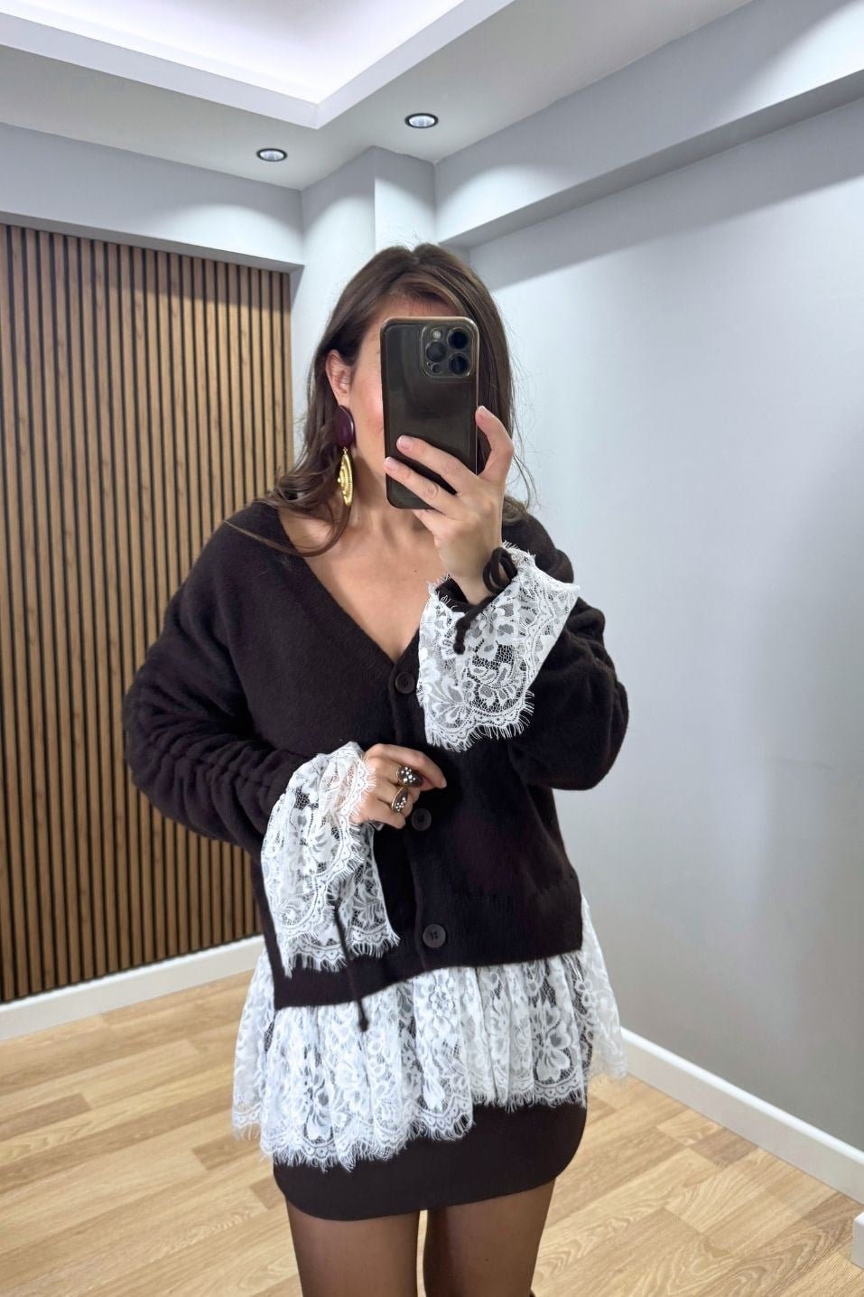 Dantelli Premium Hırka Kahverengi