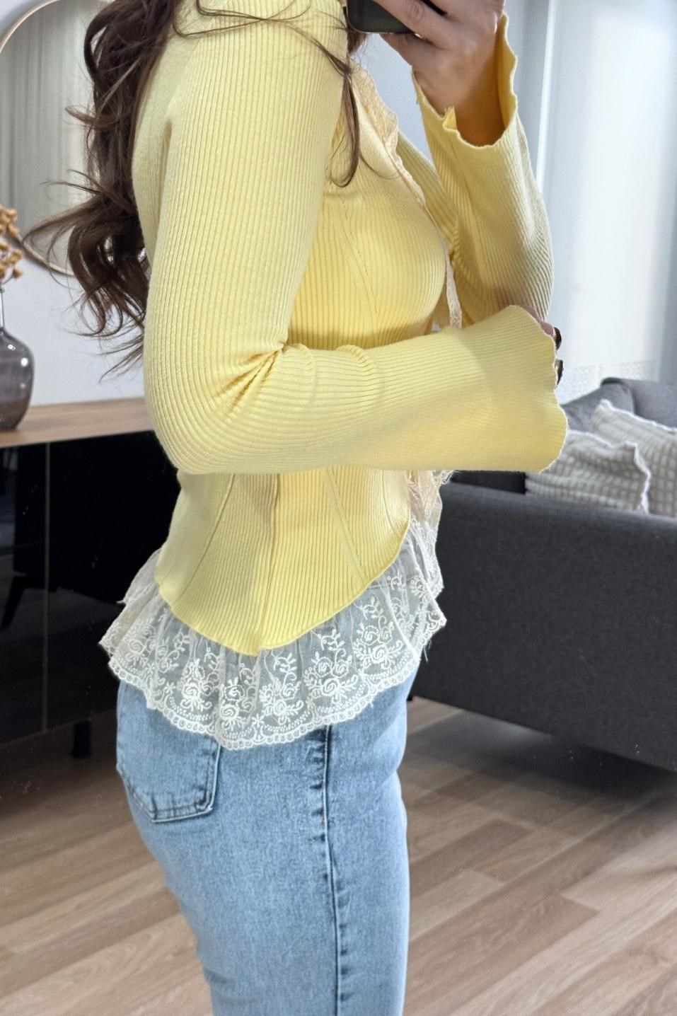 Dantelli Triko Hırka Sarı