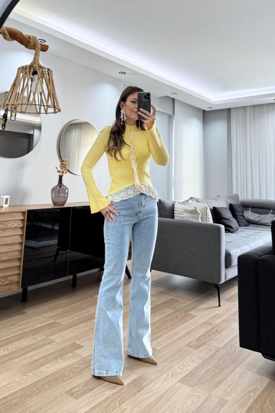 Dantelli Triko Hırka Sarı