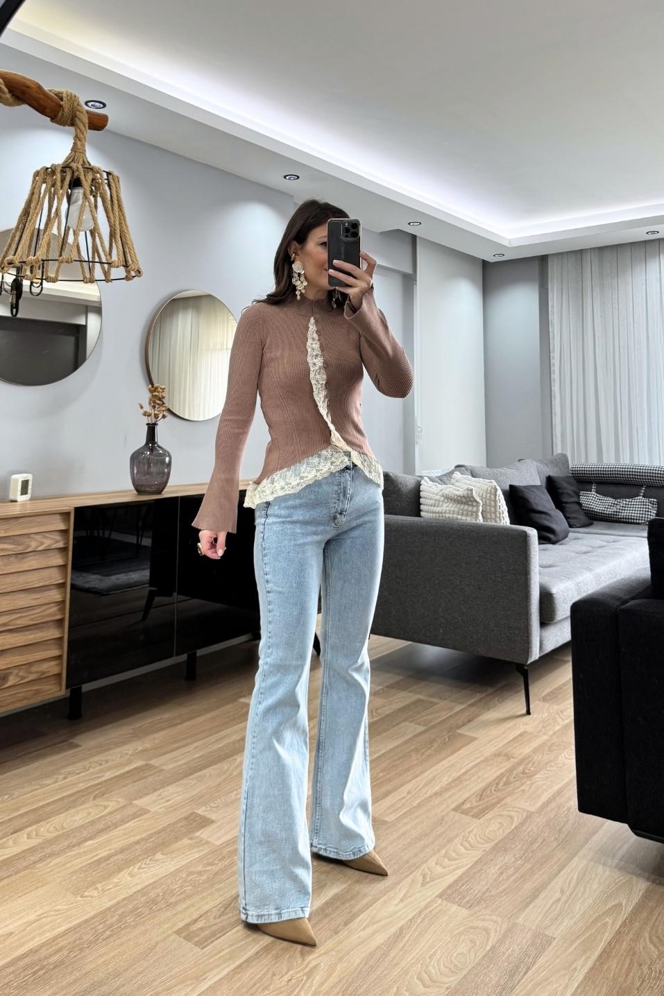 Dantelli Triko Hırka Vizon