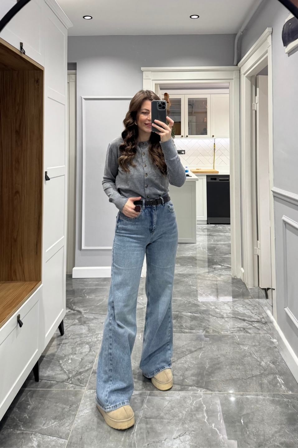 Düğmeli Premium Hırka Gri