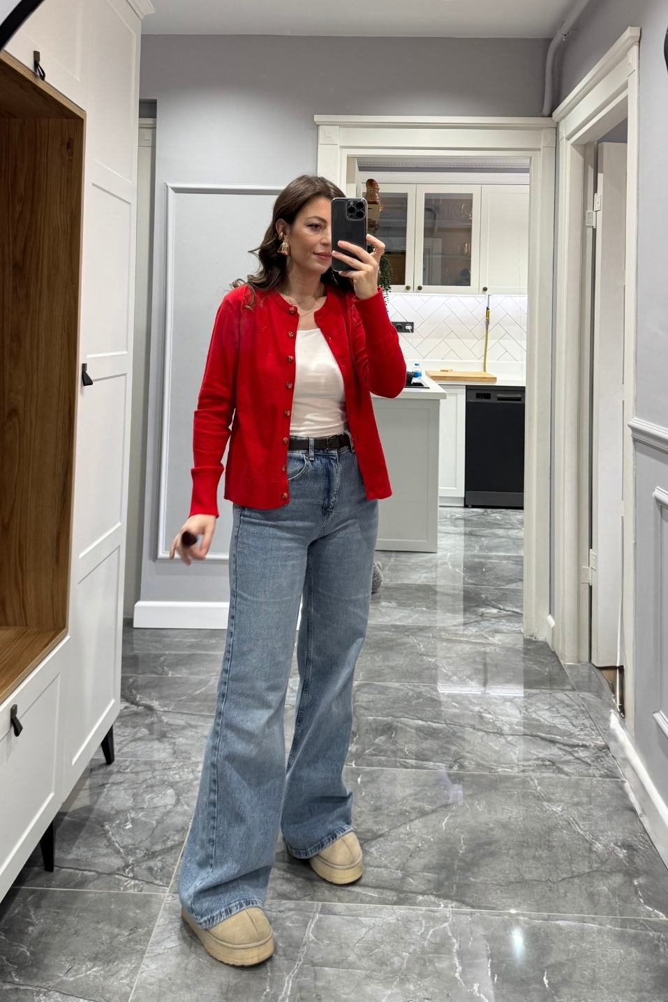 Düğmeli Premium Hırka Kırmızı