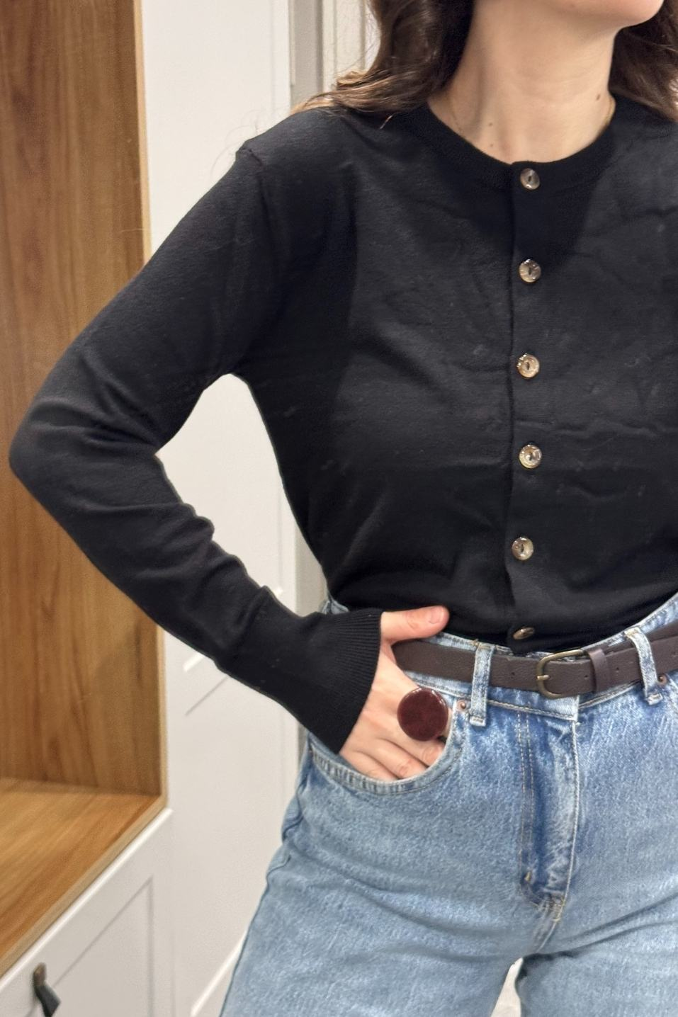 Düğmeli Premium Hırka Siyah