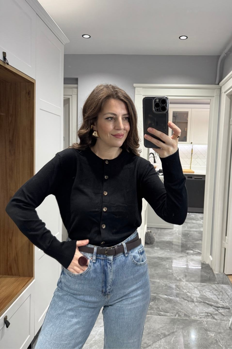 Düğmeli Premium Hırka Siyah