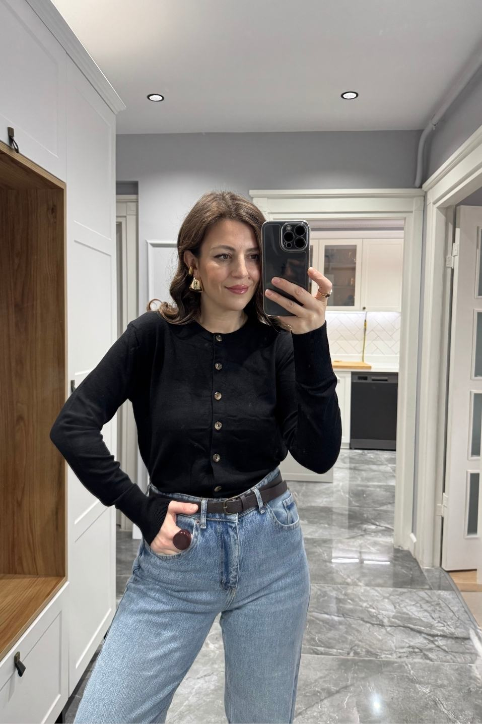 Düğmeli Premium Hırka Siyah