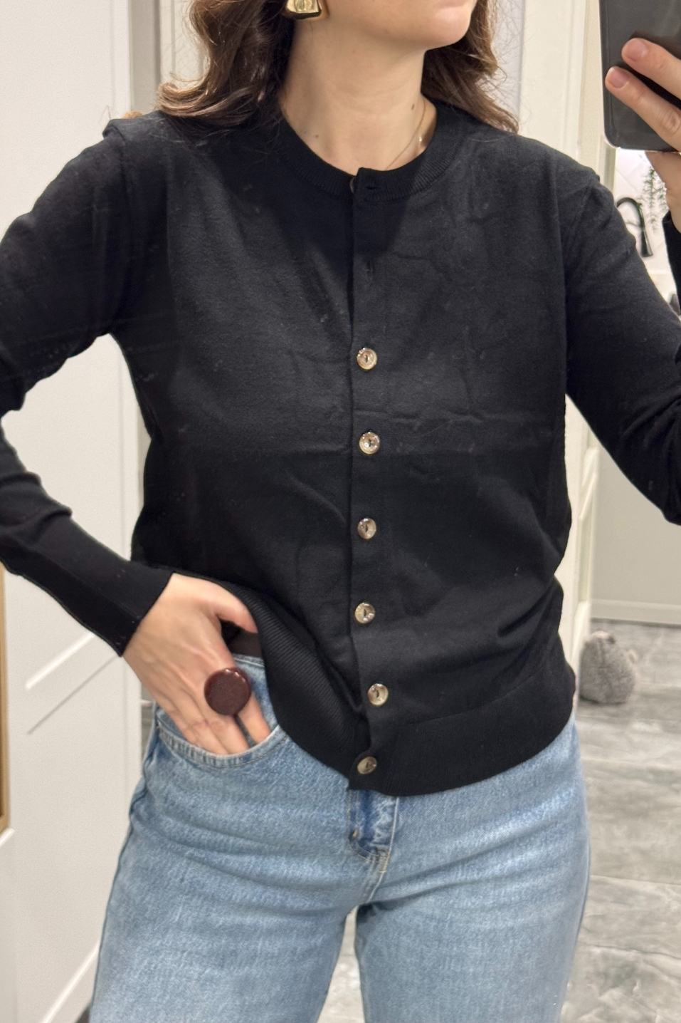 Düğmeli Premium Hırka Siyah