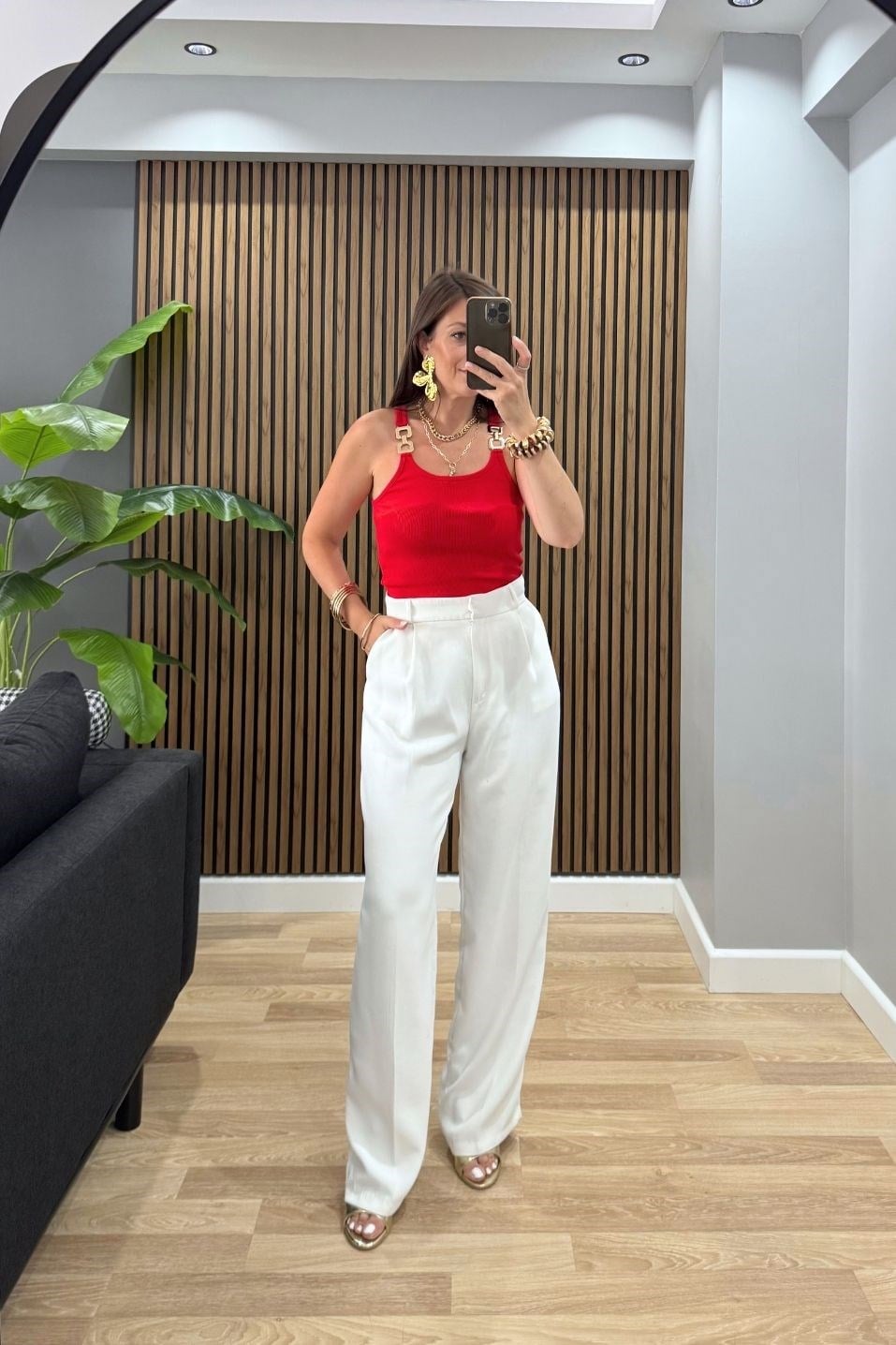 Fitilli Aksesuarlı Atlet Bluz Kırmızı