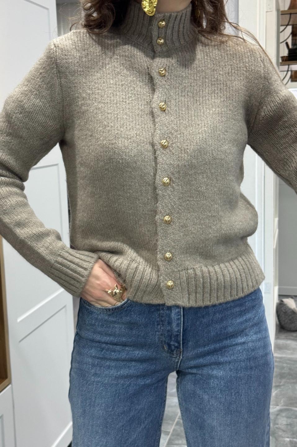 Gold Düğmeli Premium Hırka Vizon