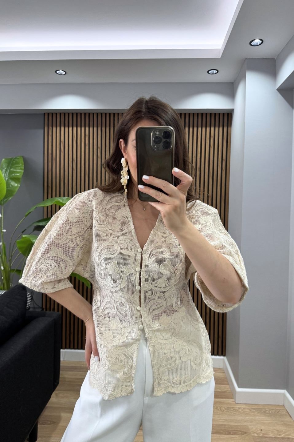 Serena Pullu Örme Dantel Hırka Bej