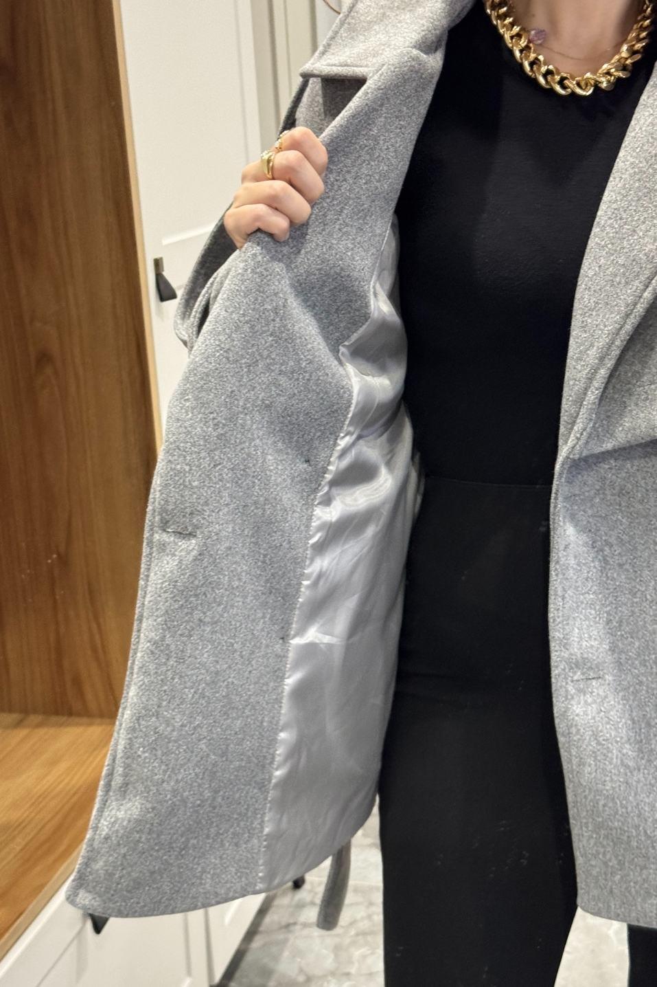 Premium Trenç Model Kaşe Kaban Gri
